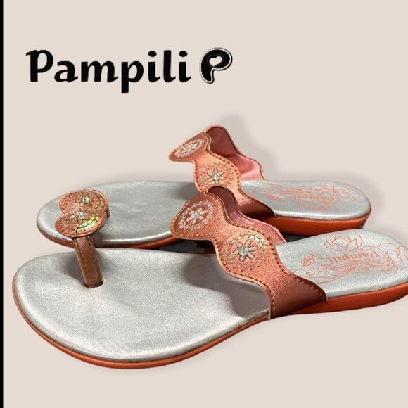 Pampili Melon Metallic Thong Sandals 13 - Picture 1 of 5